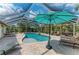 Relaxing screened-in pool area with comfortable lounge chairs and umbrellas, creating a perfect outdoor oasis at 15375 Taurus Cir, Port Charlotte, FL 33981