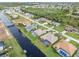 Aerial view of homes along a canal with a small bridge and lush landscaping at 171 Medalist Rd, Rotonda West, FL 33947