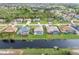 Aerial view of waterfront homes featuring screened patios and private pools bordering a scenic canal at 171 Medalist Rd, Rotonda West, FL 33947