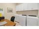 Well-lit laundry room and home office featuring modern appliances and ample cabinetry at 23798 Waverly Cir, Venice, FL 34293