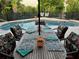 Inviting patio with dining table set for a meal near the pool at 4656 Pompano St, Placida, FL 33946