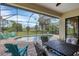 Inviting screened-in pool area with lounge chairs and lush greenery at 108 Wagon Place, Rotonda West, FL 33947