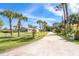 Long driveway leading to a charming home with mature palm trees at 891 Harmony Ln, Englewood, FL 34223