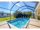 Inviting screened-in pool with clear blue water, a ladder, and a large patio. Perfect for relaxing and enjoying the outdoors at 252 Australian Dr, Rotonda West, FL 33947