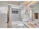 Clean bathroom with a tub and shower combo and a marble sink at 3892 Alwood St, North Port, FL 34291