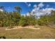 Landscaped backyard featuring well-manicured lawn, mature trees, and irrigation at 12028 Newgate Ave, Port Charlotte, FL 33981