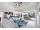 Open concept living room with high ceilings, tile floors, and seamless transition to the outdoor patio at 14157 Kewanee Ln, Port Charlotte, FL 33981