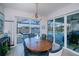 Cozy dining space featuring a wood table with seating and a view of the pool and waterfront at 14718 San Domingo Blvd, Port Charlotte, FL 33981