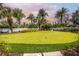 Private putting green surrounded by lush tropical landscaping and palm trees at 16250 Sunset Pines Cir, Boca Grande, FL 33921