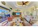 Bright living room with tile flooring, tray ceiling, and seamless indoor-outdoor flow at 8264 Antwerp Cir, Port Charlotte, FL 33981