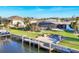 Aerial view of waterfront property featuring a screened-in pool, patio, fire pit and private dock at 1960 Mississippi Ave, Englewood, FL 34224