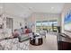 Comfortable living room with bright natural light, vaulted ceiling, and access to outdoor patio at 8375 E Windbound Ct Ct, Sarasota, FL 34240