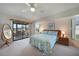 Cozy bedroom with a ceiling fan, with access to the patio via sliding glass door at 9423 El Campo Ave, Englewood, FL 34224
