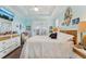 Bright main bedroom featuring light blue walls, tray ceiling, and ample natural light at 16137 Alcira Cir, Punta Gorda, FL 33955