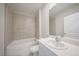 Bathroom featuring a shower-over-tub combination, a single sink vanity, and neutral finishes at 5132 Schubert Trl, North Port, FL 34287