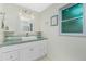 Bright bathroom features a white vanity with ample storage and a vessel sink at 52 Golfview Ter, Rotonda West, FL 33947