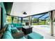 Covered patio with stylish outdoor furniture and relaxing hot tub overlooking the lush backyard at 52 Golfview Ter, Rotonda West, FL 33947