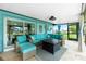 Inviting screened-in patio featuring comfortable wicker seating and stylish outdoor decor perfect for relaxing at 52 Golfview Ter, Rotonda West, FL 33947