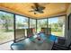 Relaxing screened lanai featuring a ceiling fan and seating for four at 8159 Archie St, Englewood, FL 34224