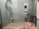 Unique bathroom featuring a seahorse on a frosted glass shower door and decorative tile work at 108 Fairway Rd, Rotonda West, FL 33947