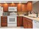 Well-maintained kitchen featuring wooden cabinets, modern appliances, and a tile backsplash at 202 Silver Lake Dr # 203, Venice, FL 34292