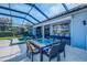 A screened patio with dining and seating areas that offer backyard and pool views at 3615 Pennyroyal Rd, Port Charlotte, FL 33953