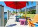 Inviting waterfront dock with colorful Adirondack chairs, offering a perfect spot for relaxation and enjoying waterfront views at 471 Capri Isles Ct, Punta Gorda, FL 33950