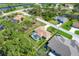 Aerial view showcases a property with a private pool, set within a serene and picturesque neighborhood with lakes at 5 Pine Valley Rd, Rotonda West, FL 33947
