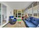 Relaxing sunroom featuring neutral flooring, comfortable blue seating, and plenty of natural light at 5619 Bayshore Rd # 240, Palmetto, FL 34221