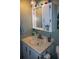 Bathroom with a vanity with a mirror and storage cabinet, offering practical space for personal care items at 3021 Holly Ave, Englewood, FL 34224