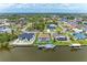 An aerial view of a canal-front home with a pool, boat dock, and lush green landscaping at 10640 Ayear Rd, Port Charlotte, FL 33981