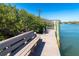 Comfortable bench on a wooden dock with view of the channel, ideal for relaxing by the water at 62 Tarpon Way, Placida, FL 33946