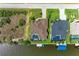 An aerial view shows a home with a screened pool and private dock along a waterfront canal at 8304 Antwerp Cir, Port Charlotte, FL 33981