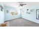Bright bedroom with blue walls, a ceiling fan, and lots of natural light through two windows at 1104 Larchmont Dr, Englewood, FL 34223