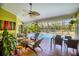 Enclosed lanai with cozy seating, dining area, and pool views at 850 Van Gogh Road, Englewood, FL 34223