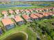 Stunning aerial view of homes with pools, set against a backdrop of lush golf courses and serene lakes at 24181 Gallberry Dr, Venice, FL 34293