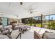 Relaxing sunroom with neutral furniture, ceiling fans and a beautiful outdoor view of the spacious yard at 60 N Oxford Dr, Englewood, FL 34223