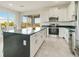 Bright, modern kitchen with white cabinets, black countertop island, stainless steel appliances, and natural light at 234 Cougar Way, Rotonda West, FL 33947