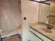 Bathroom featuring the vanity, mirror, toilet, and shower before the renovation is complete at 6800 Placida Rd # F294, Englewood, FL 34224