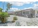 Expansive backyard showcasing low-maintenance gravel landscaping, a screened lanai, and mature tropical plants at 1365 Sussex Rd, Venice, FL 34293