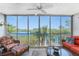 Relaxing sunroom with large windows, ceiling fan and beautiful water views at 1401 S Mccall Rd # A 108, Englewood, FL 34223