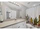 Bathroom with single vanity, large mirror, and fun cactus shower curtain at 2821 Embassy Rd, North Port, FL 34291