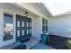 Elegant blue double front door with decorative windows and a charming entrance area at 5232 Conner Ter, Port Charlotte, FL 33981