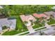 Aerial view of homes with beautiful landscaping, screened-in patios, and paver driveways in a manicured community at 5433 White Ibis Dr, North Port, FL 34287
