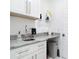 A functional laundry room with a gray countertop, chrome faucet, and stylish decor at 16 Pine Valley Ct, Rotonda West, FL 33947