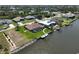 Waterfront homes feature private docks, screened pools, and manicured lawns in this aerial view at 9158 Melody Cir, Port Charlotte, FL 33981