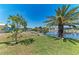 Spacious waterfront backyard with lush lawn and various trees for privacy at 9404 Arnaz Cir, Port Charlotte, FL 33981