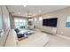 Cozy living room with comfortable seating, TV, and water view at 9853 Bright Water Dr, Englewood, FL 34223