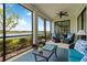 Relaxing screened-in lanai features comfortable seating and a beautiful lake view, perfect for enjoying the outdoors at 10805 Tarflower Dr # 101, Venice, FL 34293