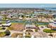 Aerial view showcases a waterfront property with a circular driveway at 1915 Illinois Ave, Englewood, FL 34224